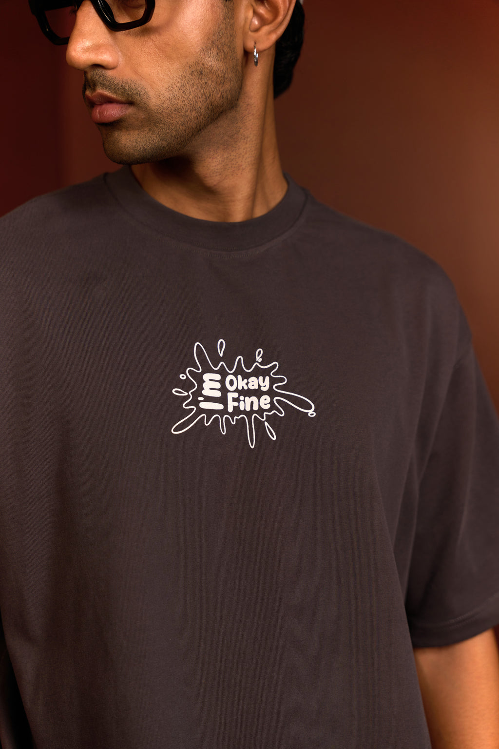 CONTRAST PRINT HEAVYWEIGHT OVERSIZED T-SHIRT FOR MEN