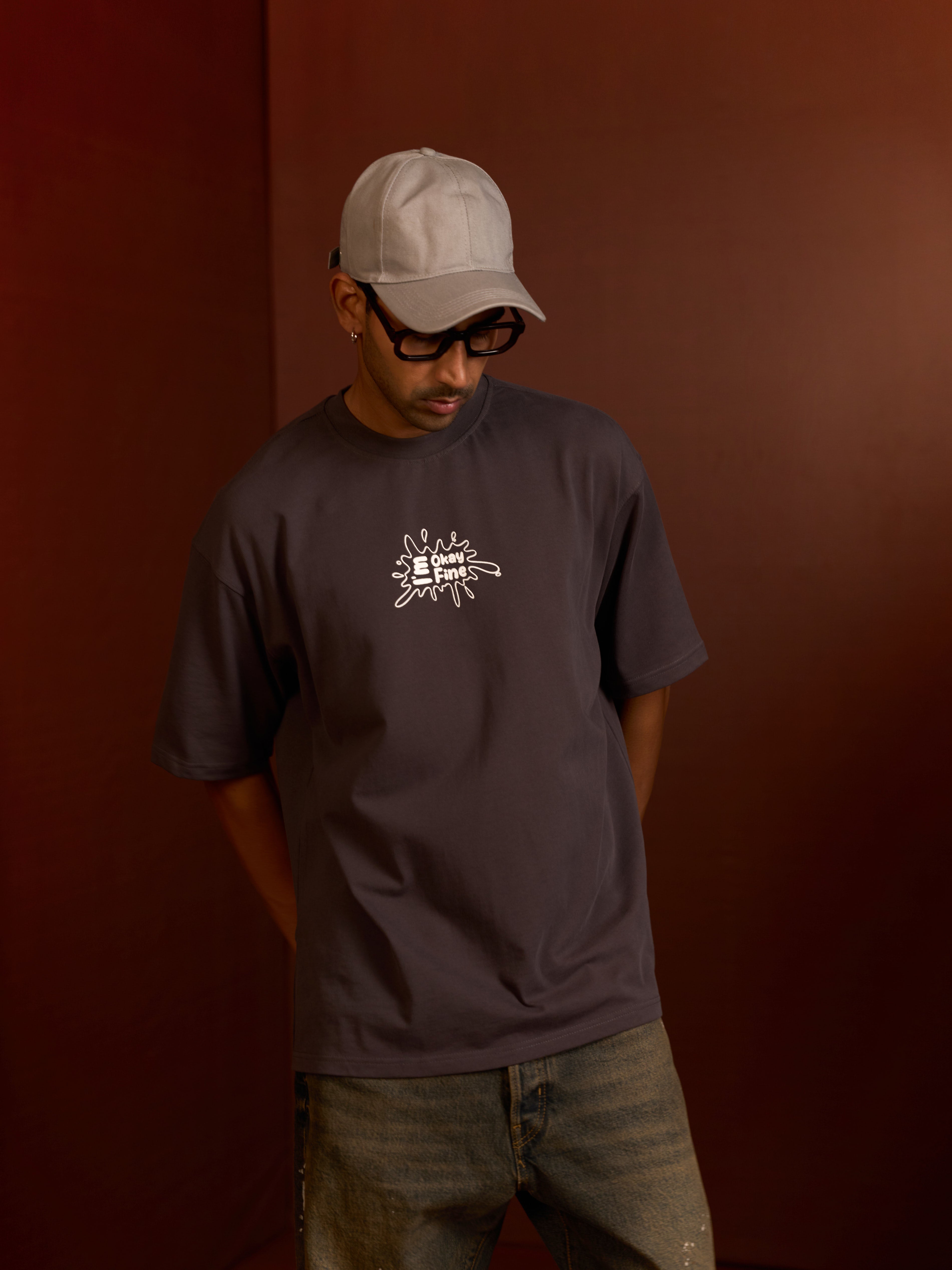 CONTRAST PRINT HEAVYWEIGHT OVERSIZED T-SHIRT FOR MEN