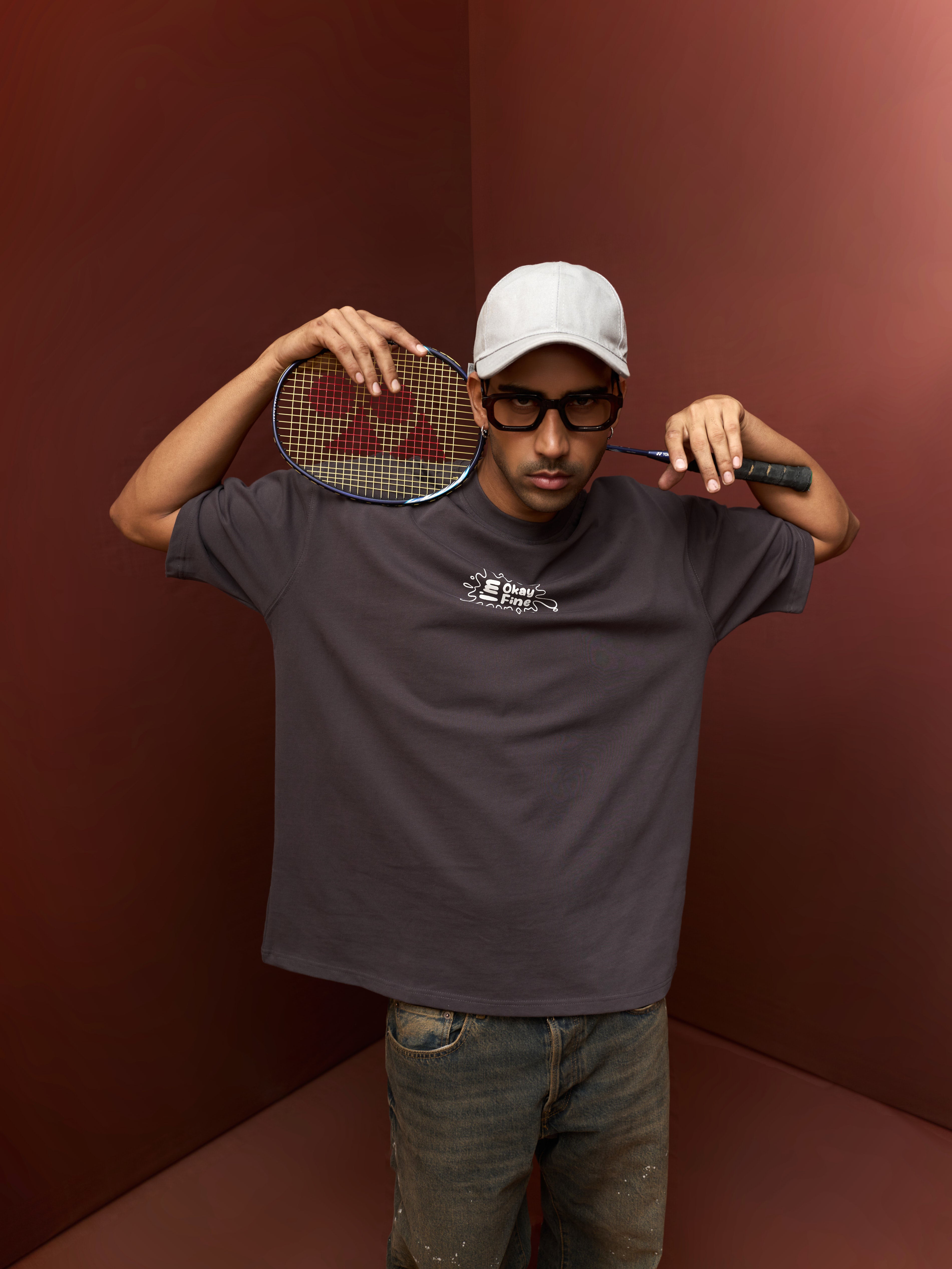 CONTRAST PRINT HEAVYWEIGHT OVERSIZED T-SHIRT FOR MEN